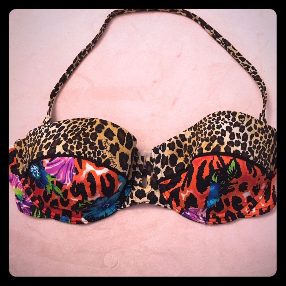 VS Leopard and Floral Print Bikini Top